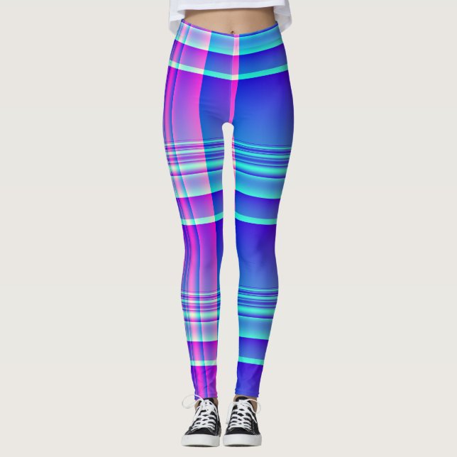 Pink and Blue Plaid Checkered Leggings (Front)