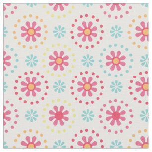 Pink and Blue Polka Dots and Flowers Pattern Kids Fabric