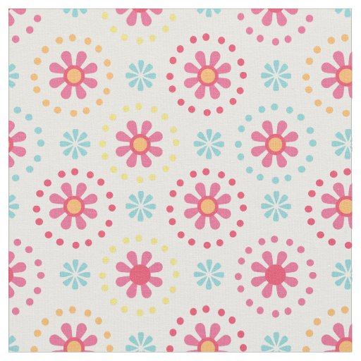 Pink and Blue Polka Dots and Flowers Pattern Kids Fabric