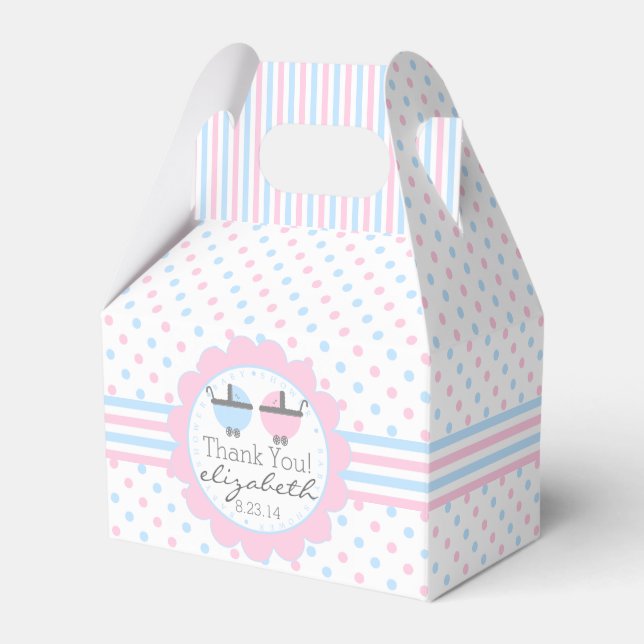 Pink and Blue Polka Dots Baby Shower Favor Boxes (Front Side)