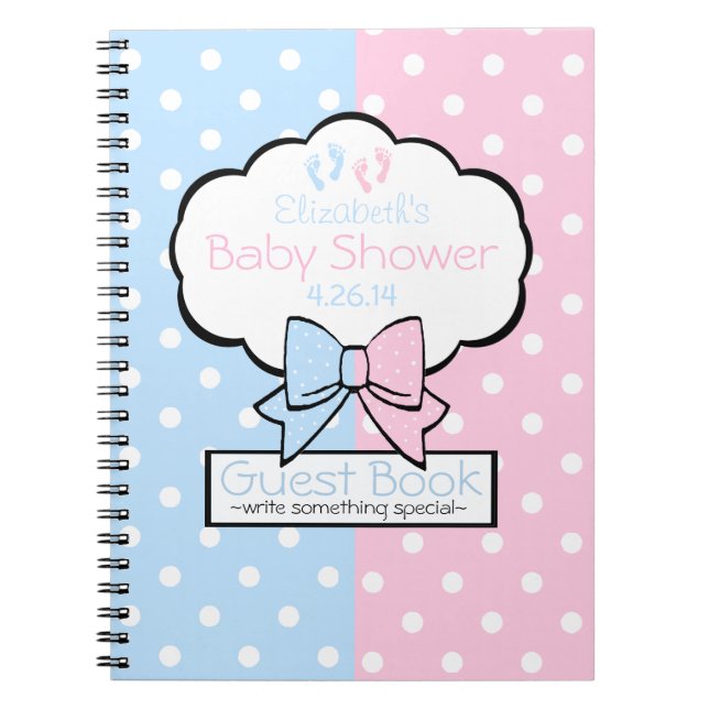 Pink and Blue Polka Dots Baby Shower Guest Book | (Front)