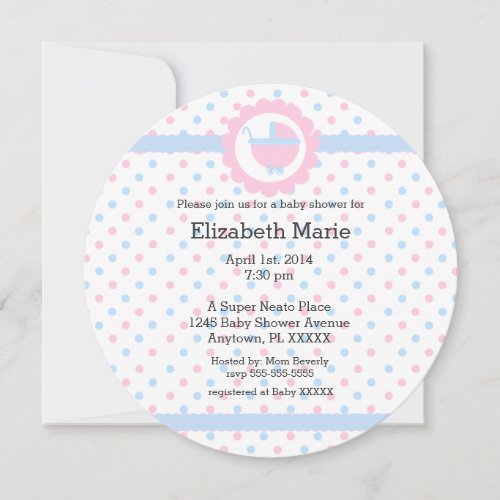Pink and Blue Polka Dots_Baby Shower_Round Invitation