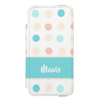 Pink and blue polka dots on white iPhone SE/5/5s wallet case