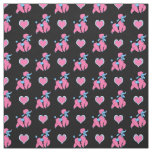 Pink and Blue Poodles and Hearts Pattern Fabric