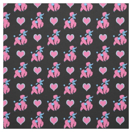 Pink and Blue Poodles and Hearts Pattern Fabric