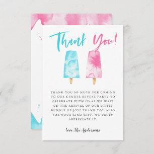 Pink and Blue Popsicle Gender Reveal Party Thank You Card