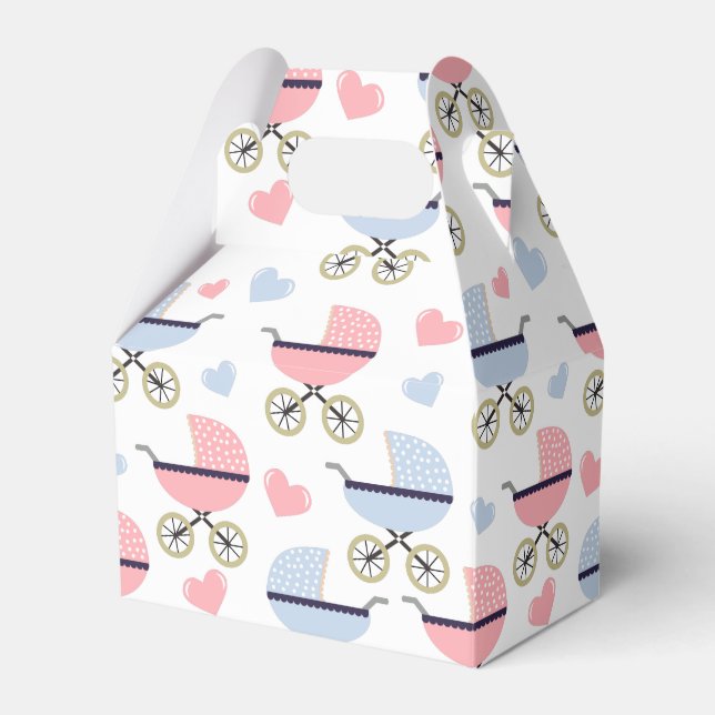 Pink and Blue Pram Pattern Baby Shower Favor Boxes (Front Side)