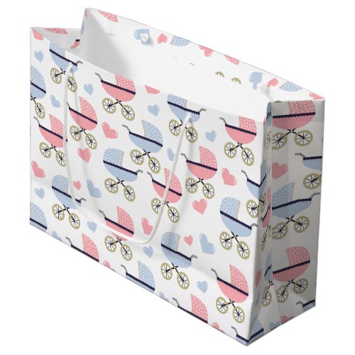 Pink and Blue Pram Pattern Baby Shower Large Gift Bag