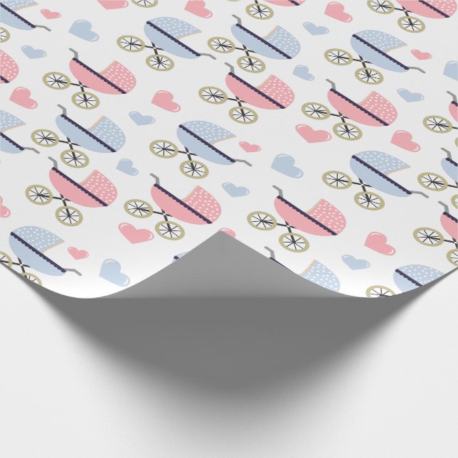 Pink and Blue Pram Pattern Baby Shower Wrapping Paper (Corner)