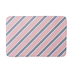 Pink and Blue Preppy Stripes Pattern Bathroom Mat