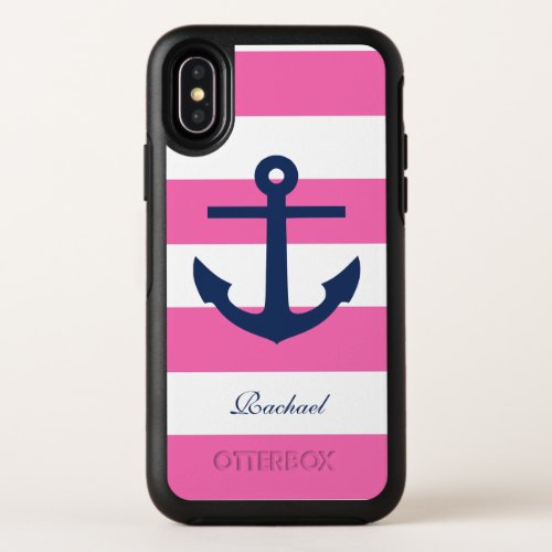 Pink and Blue Pretty Anchor and Stripes OtterBox Symmetry iPhone X Case