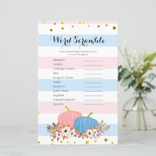 Pink and Blue Pumpkin Word Scramble Game (Standing Front)