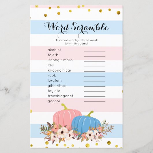 Pink and Blue Pumpkin Word Scramble Game (Front)