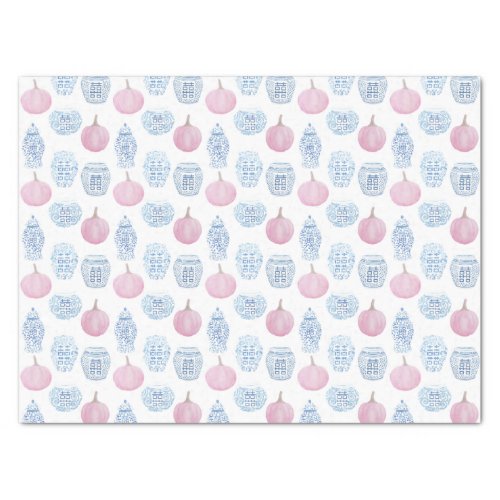 Pink And Blue Pumpkins and Ginger Jars Preppy Tissue Paper