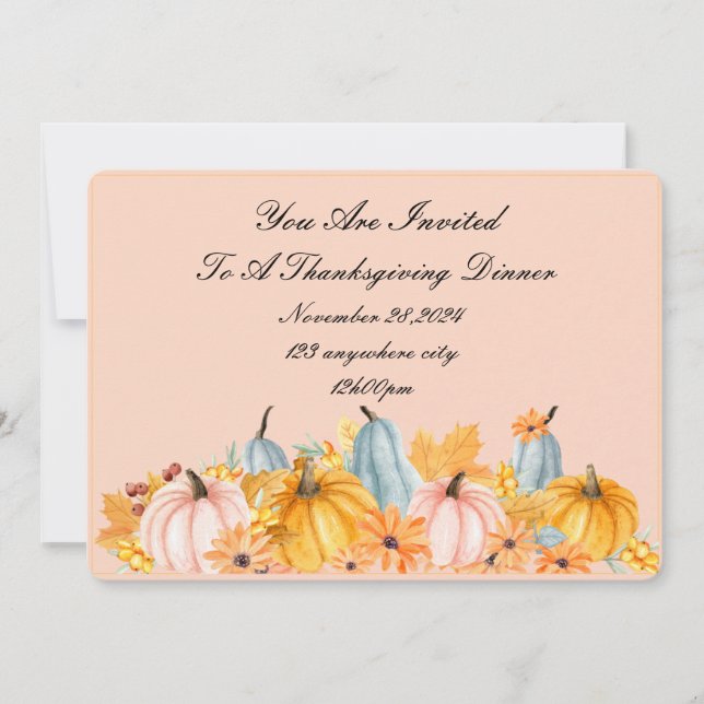 Pink and Blue pumpkins thanksgiving invitation  (Front)