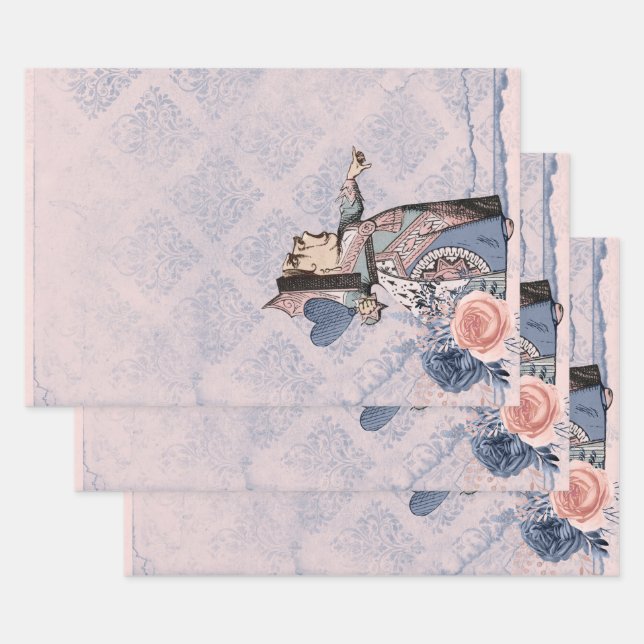 Pink and Blue Queen of Hearts Wrapping Paper Sheets (Set)
