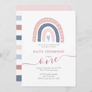 Pink and Blue Rainbow Boho First Birthday Invitation