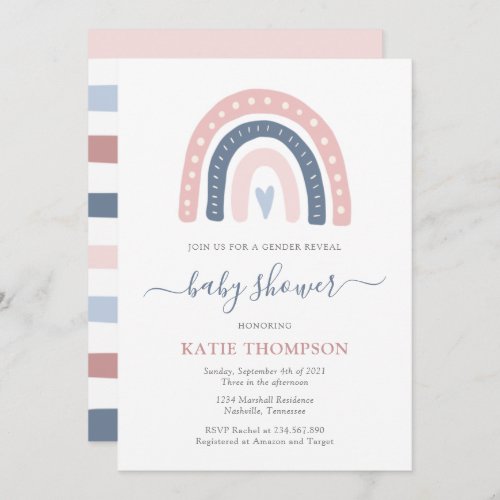 Pink and Blue Rainbow Gender Reveal Baby Shower Invitation