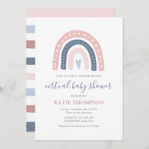 Pink and Blue Rainbow Gender Reveal Baby Shower Invitation