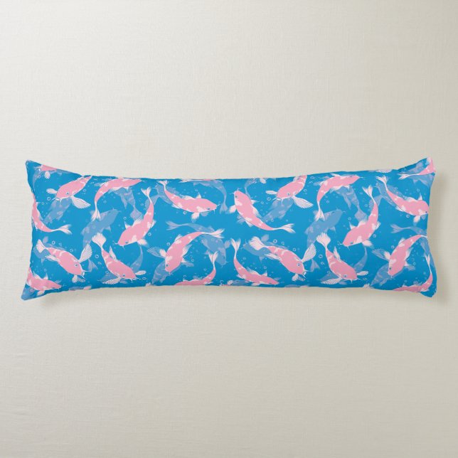 Pink And Blue Repeating Motif | Koi Fish Pattern Body Pillow (Front)