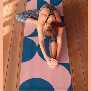 Pink and Blue Retro Circle Geometric Pattern Yoga Mat