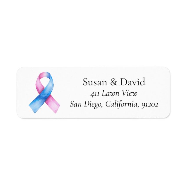 Pink and Blue Ribbon Awareness Support & Cause Label (Front)