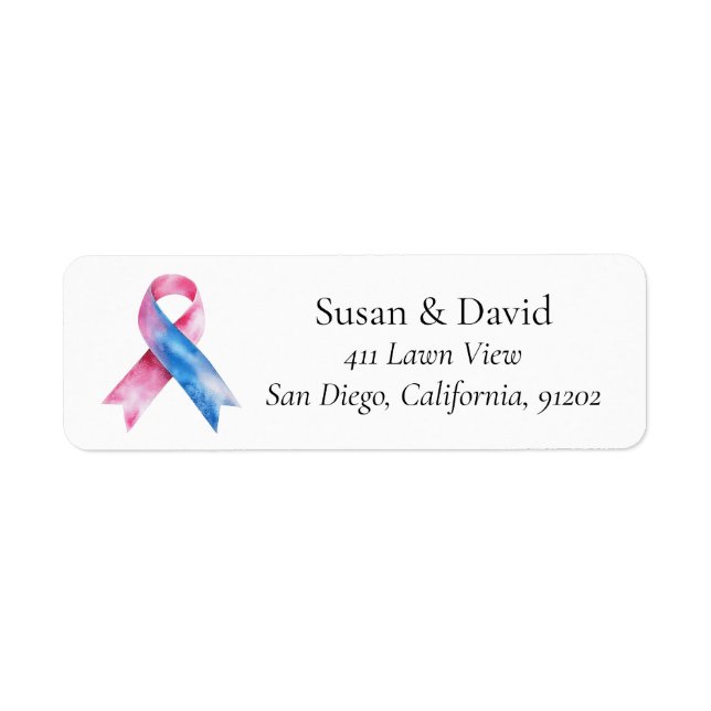 Pink and Blue Ribbon Awareness Support & Cause Label (Front)