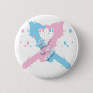 Pink and Blue Ribbon Splash with footprints Button