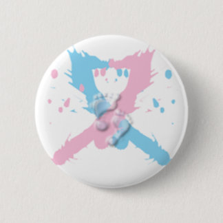Pink and Blue Ribbon Splash with footprints Button