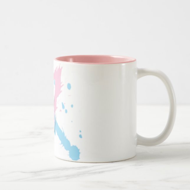 Pink and Blue Ribbon splash with footprints Two-Tone Coffee Mug (Right)