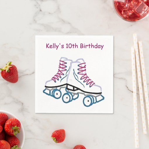 Pink and Blue Roller Skate Paper Napkins Zazzle
