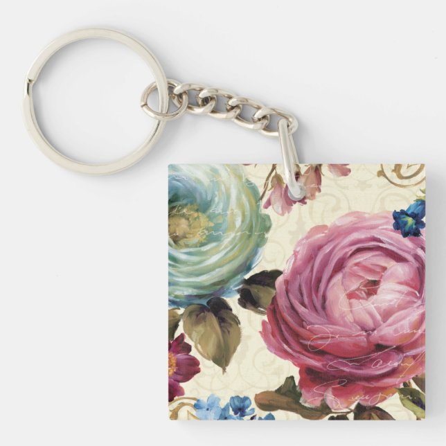 Pink and Blue Rose Keychain (Front)