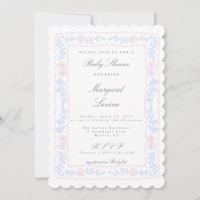 Pink and Blue Rose Trellis Baby Shower Invitation (Front)