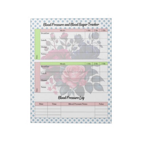 Pink and Blue Roses  Blood Sugar and Blood Pressur Notepad