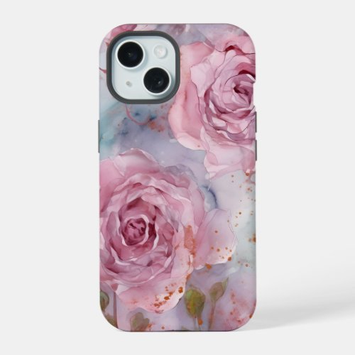Pink and Blue Roses  iPhone 15 Case