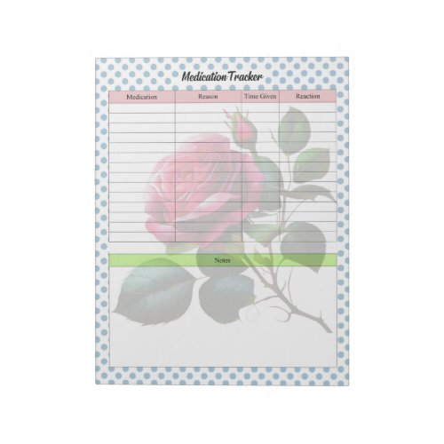 Pink and Blue Roses Medication Tracker Notepad