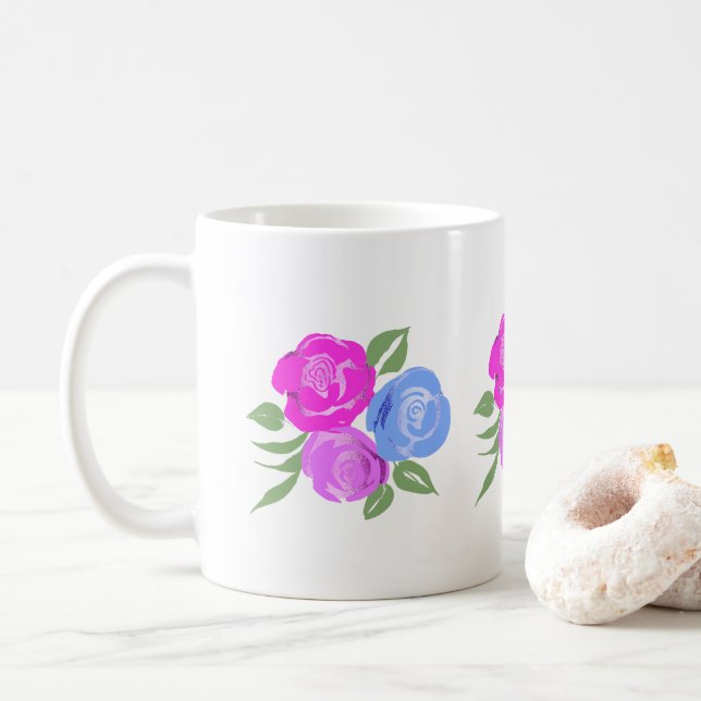Pink and Blue Roses Mug (With Donut)