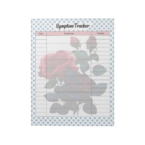 Pink and Blue Roses Themed Symptom Tracker Notepad