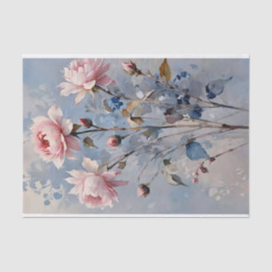 Pink and Blue Roses Watercolor Decoupage Tissue Paper