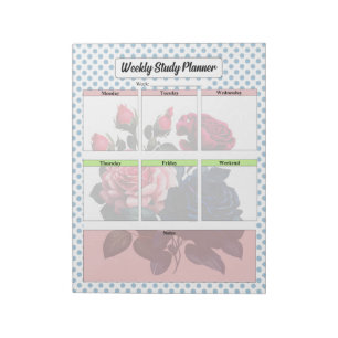 Pink and Blue Roses Weekly Study Planner Notepad