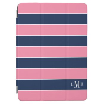 Pink And Blue Rugby Stripes Monogrammed Ipad Air Cover by heartlockedcases at Zazzle