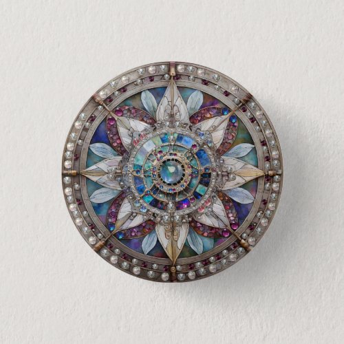 Pink and Blue Sapphires Diamonds Pearls Mandala Button