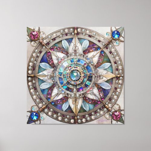 Pink and Blue Sapphires Diamonds Pearls Mandala Canvas Print