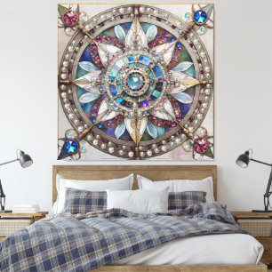 Pink and Blue Sapphires Diamonds Pearls Mandala Canvas Print