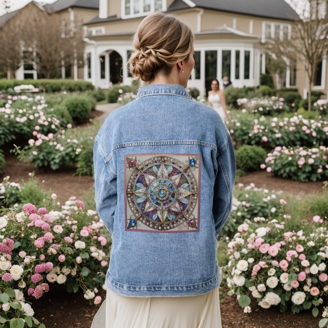 Pink and Blue Sapphires Diamonds Pearls Mandala Denim Jacket (Wedding Back)