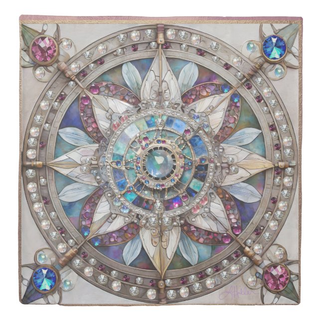 Pink and Blue Sapphires Diamonds Pearls Mandala Duvet Cover (Front)