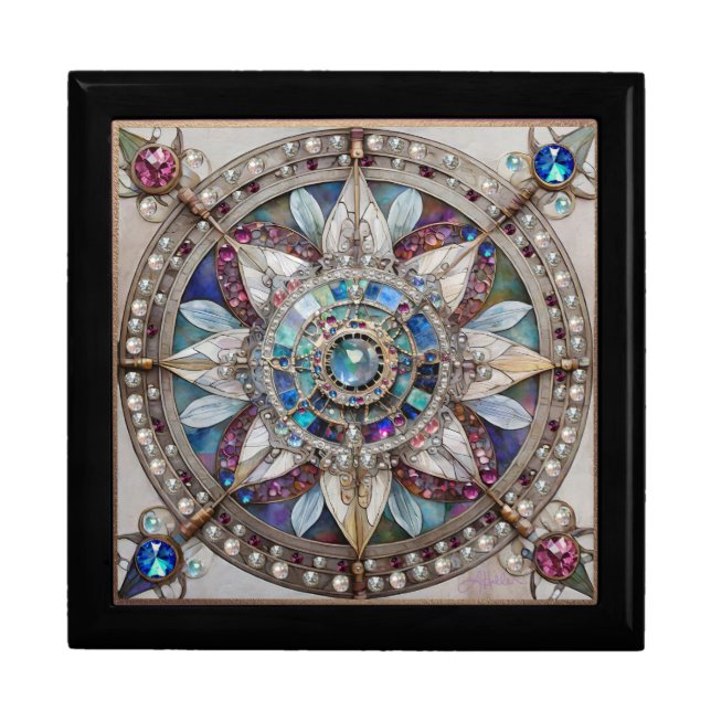 Pink and Blue Sapphires Diamonds Pearls Mandala Gift Box (Front)