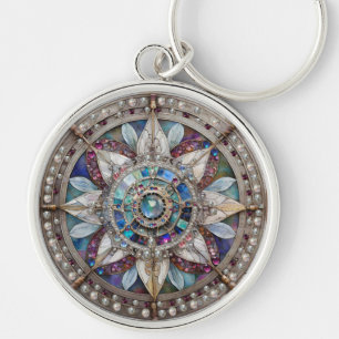 Pink and Blue Sapphires Diamonds Pearls Mandala Keychain