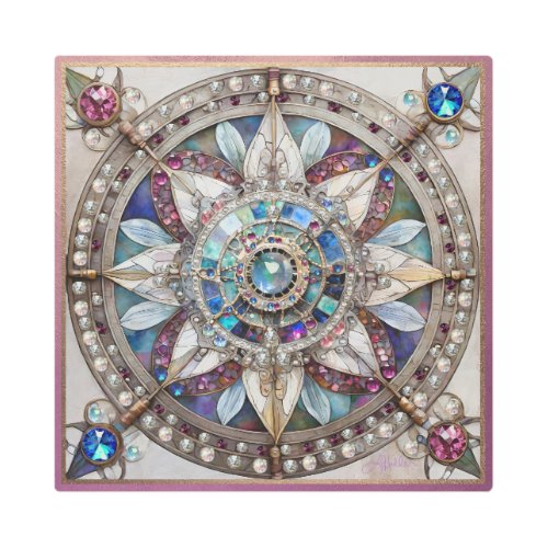 Pink and Blue Sapphires Diamonds Pearls Mandala Metal Print
