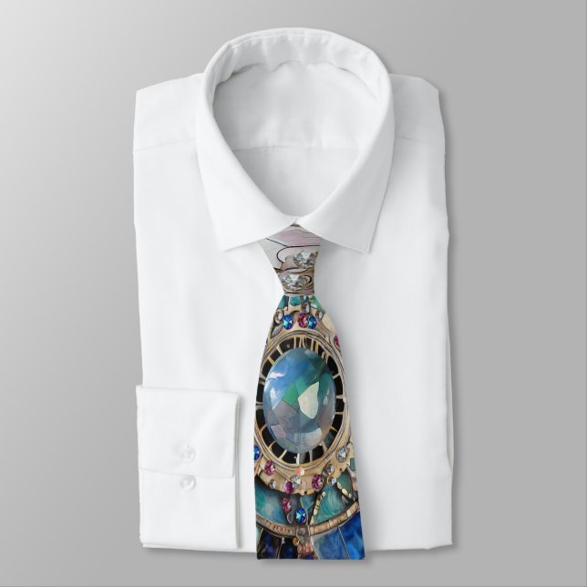 Pink and Blue Sapphires Diamonds Pearls Mandala Neck Tie (Tied)